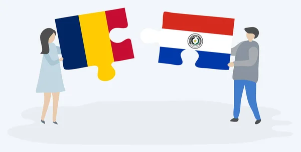 Ζευγάρι Που Κρατά Δύο Κομμάτια Παζλ Σημαίες Του Τσαντ Και — Διανυσματικό Αρχείο