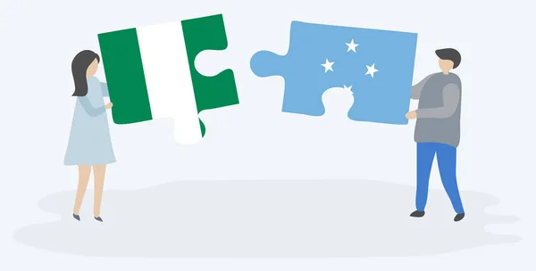Пара Проведення Двох Головоломок Штук Нігерійських Мікронезійських Прапорів Нігерія Мікронезія — стоковий вектор