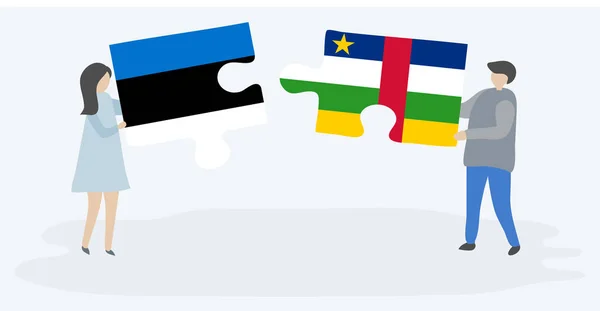 Ζευγάρι Που Κρατά Δύο Κομμάτια Παζλ Σημαίες Της Εσθονίας Και — Διανυσματικό Αρχείο