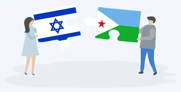 Dva Nich Drží Dvě Skládanky Izraelskými Djiboutimi Vlajkami Národní Symboly — Stockový vektor