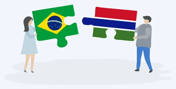 Paar Mit Zwei Puzzleteilen Mit Brasilianischen Und Gambischen Flaggen Brasilien — Stockvektor