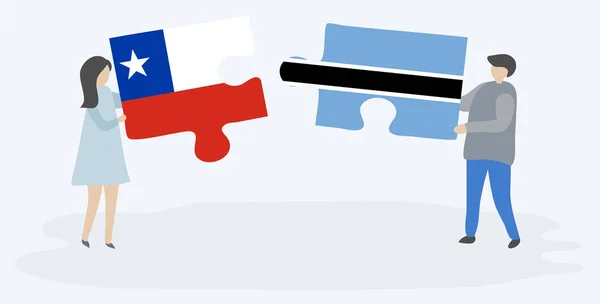 Dvojice Drží Dvě Skládanky Vlajkou Chilského Motswana Národní Symboly Chile — Stockový vektor