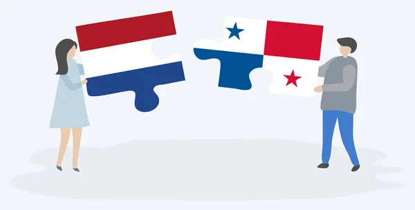 Dvojice Dvě Skládanky Holandskými Panamskými Vlajkami Národní Symboly Nizozemska Panamy — Stockový vektor