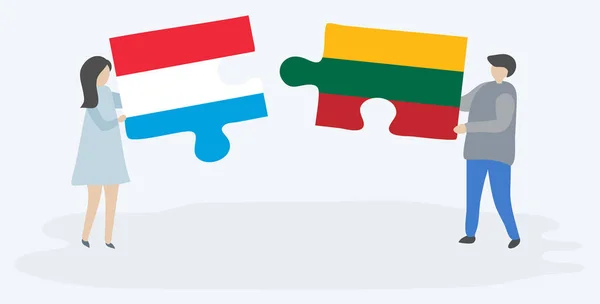 Pár Két Rejtvénydarabot Tartott Luxemburgi Litván Zászlókkal Luxemburg Litvánia Nemzeti — Stock Vector