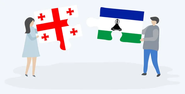 Ζευγάρι Που Κρατά Δύο Κομμάτια Παζλ Γεωργιανό Και Basotho Σημαίες — Διανυσματικό Αρχείο