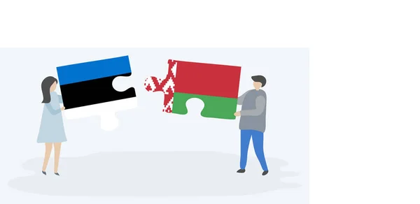 Pár Gazdaság Két Rejtvények Darab Észt Fehérorosz Zászlók Észtország Fehéroroszország — Stock Vector