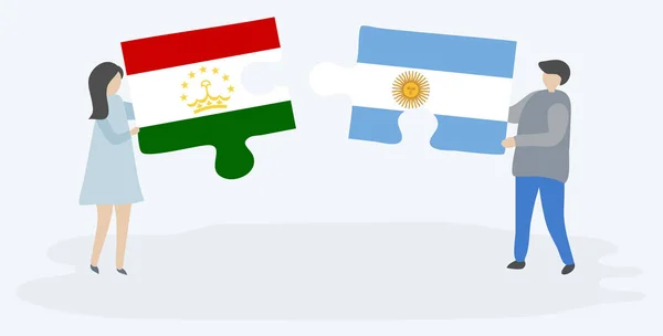 Coppia Contenente Due Pezzi Puzzle Con Bandiere Tagikistane Argentine Tagikistan — Vettoriale Stock