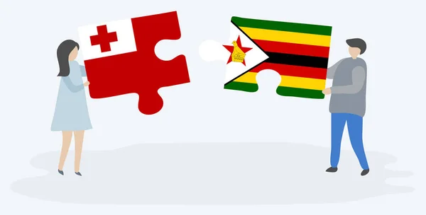 통가와 짐바브웨 국기와 조각을 통가와 짐바브웨 — 스톡 벡터