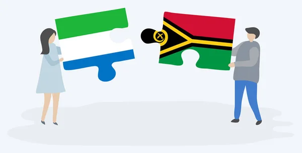 Casal Segurando Duas Peças Quebra Cabeças Com Bandeiras Serra Leoa —  Vetores de Stock