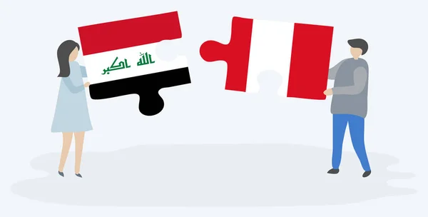 Paar Mit Zwei Puzzleteilen Mit Irakischen Und Peruanischen Flaggen Irakische — Stockvektor