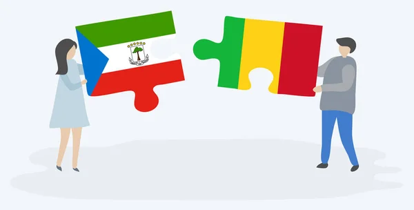 Paar Houden Twee Puzzels Stukken Met Equatoriale Guinean Malian Vlaggen — Stockvector