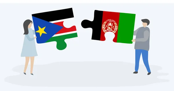 Coppia Contenente Due Pezzi Puzzle Con Bandiere Sudanesi Afgane Sud — Vettoriale Stock
