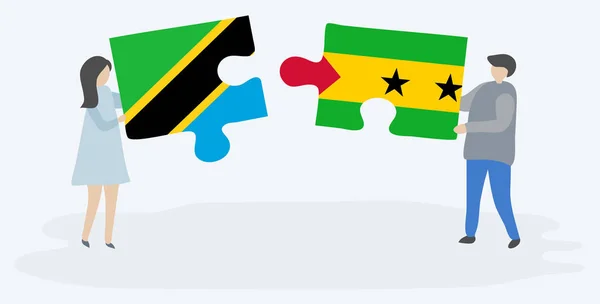 탄자니아와 상파울루 국기와 조각을 탄자니아와 상토메와 프린시페 — 스톡 벡터