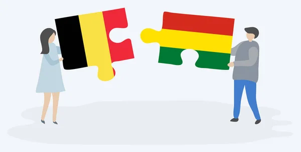 Paar Mit Zwei Puzzleteilen Mit Belgischen Und Bolivianischen Flaggen Belgien — Stockvektor