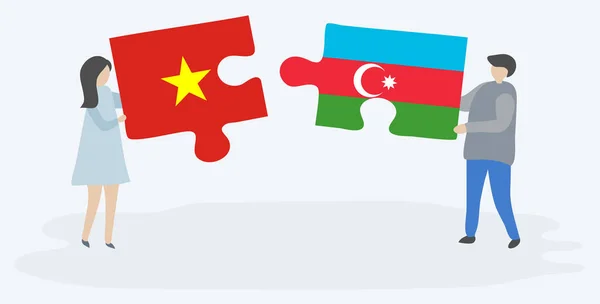 Vietnam Azerbaycan Bayrakları Ile Iki Bulmaca Parçaları Tutan Çift Vietnam — Stok Vektör