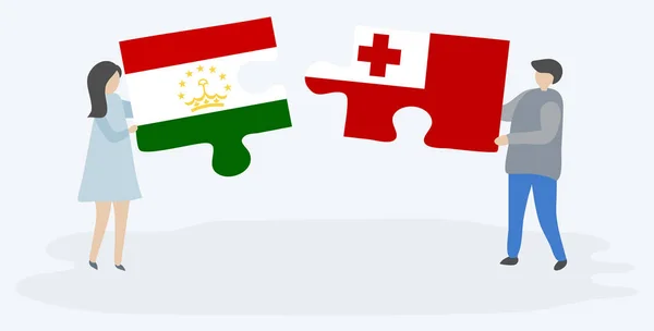 Pár Gazdaság Két Rejtvények Darab Tádzsikisztáni Tongan Zászlók Tádzsikisztán Tonga — Stock Vector