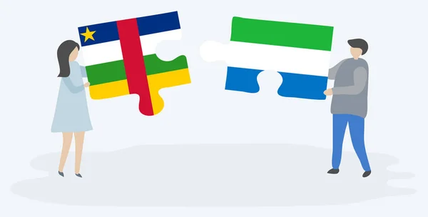Pareja Sosteniendo Dos Piezas Rompecabezas Con Banderas África Central Sierra — Archivo Imágenes Vectoriales