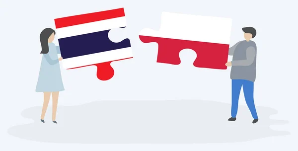 Dvojice Drží Dvě Skládanky Thajskými Polským Vlasem Thajské Polské Národní — Stockový vektor