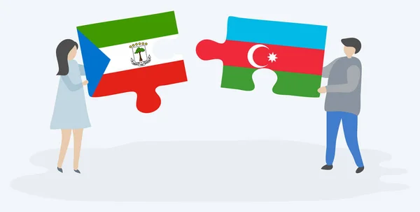 Coppia Contenente Due Pezzi Puzzle Con Bandiere Guineane Equatoriali Azere — Vettoriale Stock