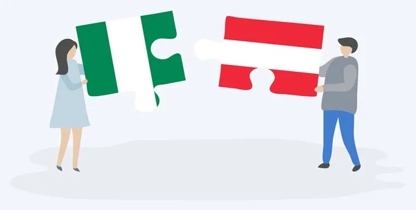 Пара Проведення Двох Головоломок Штук Нігерійських Австрійських Прапори Нігерія Австрія — стоковий вектор
