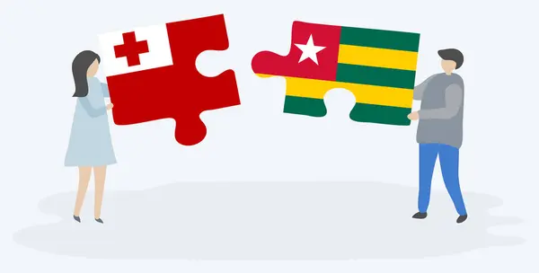 Paar Houden Twee Puzzels Stukken Met Tongaanse Togolese Vlaggen Tonga — Stockvector