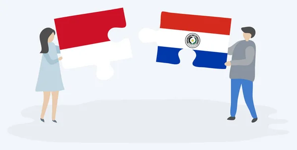 Coppia Contenente Due Pezzi Puzzle Con Bandiere Indonesiane Paraguaiane Indonesia — Vettoriale Stock