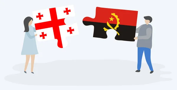 Paar Houden Twee Puzzels Stukken Met Georgische Angolese Vlaggen Georgië — Stockvector
