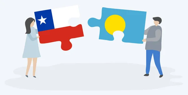 Dvojice Dvě Skládanky Chilským Palauanovou Vlajkou Národní Symboly Chile Palau — Stockový vektor
