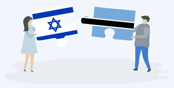 Dvojice Drží Dvě Skládanky Vlajkami Izraele Motswana Národní Symboly Izraele — Stockový vektor