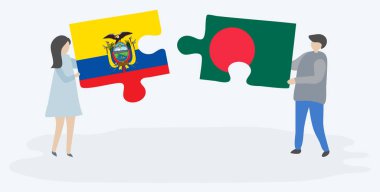 Ekvador ve Bangladeş bayrakları ile iki bulmaca parçaları tutan çift. Ekvador ve Bangladeş ulusal sembolleri birlikte.