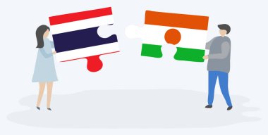 Tay ve Nijer bayrakları ile iki bulmaca parçaları tutan çift. Tayland ve Nijer ulusal sembolleri birlikte.