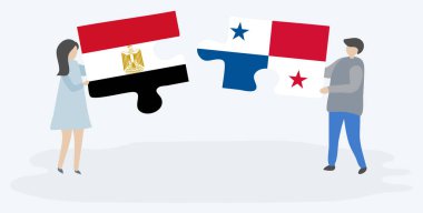 Çift Mısır ve Panama bayrakları ile iki bulmaca parçaları tutan. Mısır ve Panama ulusal sembolleri birlikte.