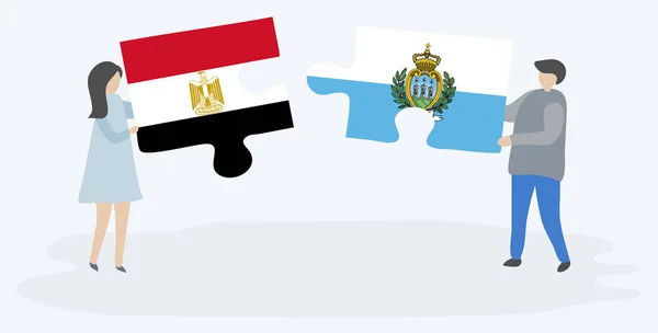 Pár Jich Dvě Skládanky Egyptskými Sammarijskými Vlajkami Národní Symboly Egypta — Stockový vektor