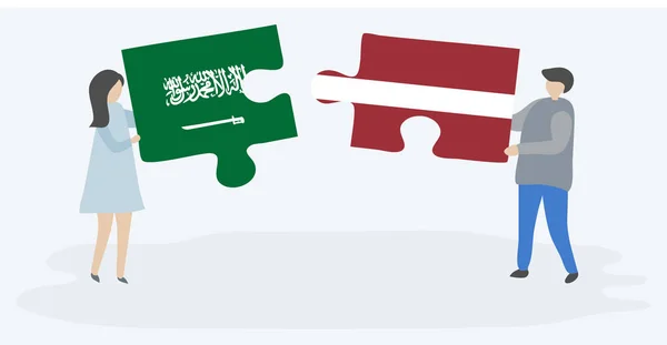 Dvojice Která Drží Dvě Skládanky Saúdskoarabským Lotyšským Vlasem Saúdské Arábie — Stockový vektor