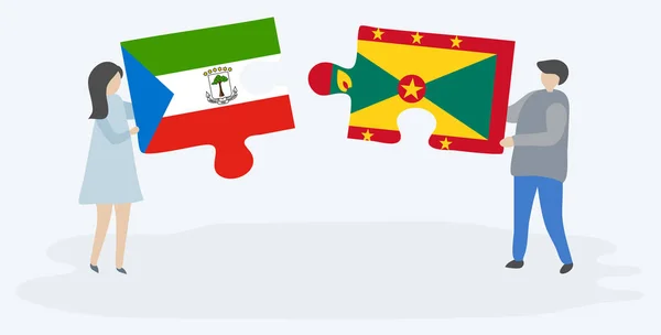 Coppia Contenente Due Pezzi Puzzle Con Bandiere Guineane Equatoriali Granadine — Vettoriale Stock