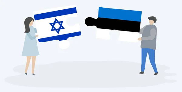 Ζευγάρι Που Κρατά Δύο Κομμάτια Παζλ Ισραηλινές Και Εσθονικές Σημαίες — Διανυσματικό Αρχείο