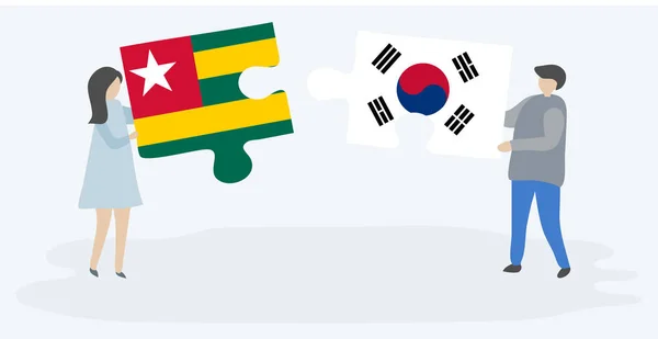 Pár Gazdaság Két Rejtvények Darab Togolese Dél Koreai Zászlók Togo — Stock Vector