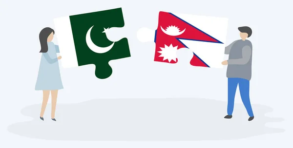 Coppia Contenente Due Pezzi Puzzle Con Bandiere Pakistane Nepalesi Pakistan — Vettoriale Stock