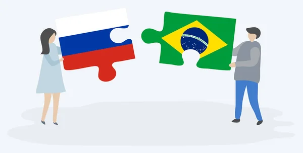 러시아와 브라질 국기와 조각을 러시아와 브라질 — 스톡 벡터