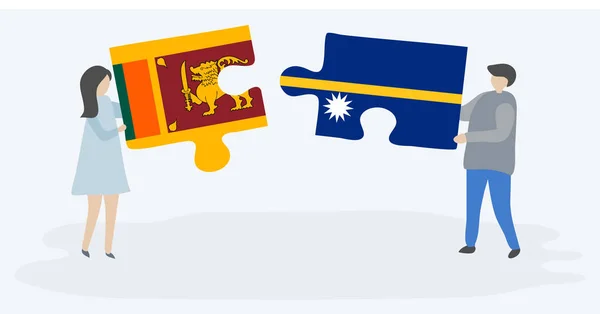 Coppia Con Due Pezzi Puzzle Con Bandiere Dello Sri Lanka — Vettoriale Stock