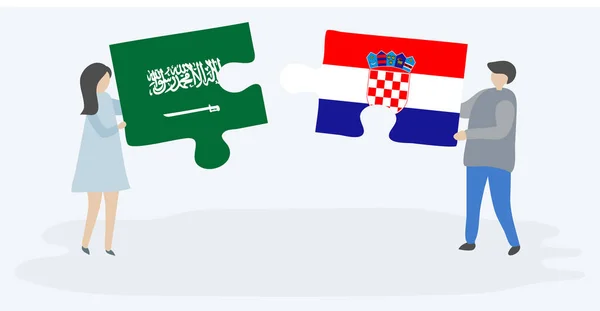 Ζευγάρι Που Κατέχει Δύο Κομμάτια Παζλ Σαουδική Αραβία Και Κροατικές — Διανυσματικό Αρχείο