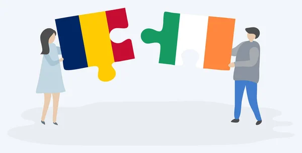 Couple Tenant Deux Pièces Puzzles Avec Des Drapeaux Tchadiens Irlandais — Image vectorielle
