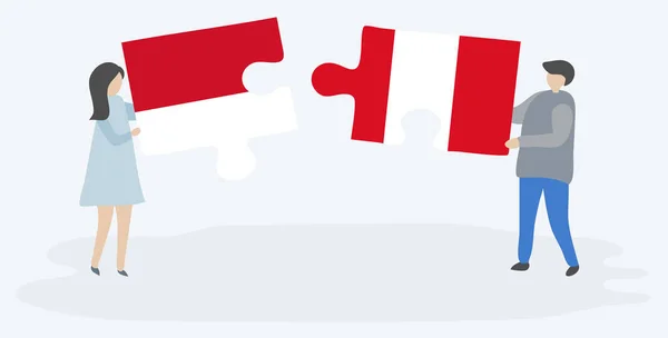 Endonezya Perulu Bayrakları Ile Iki Bulmaca Parçaları Tutan Çift Endonezya — Stok Vektör
