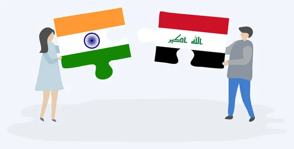 Puslespill Med Indiske Irakiske Flagg India Irak Nasjonalsymboler Sammen – stockvektor