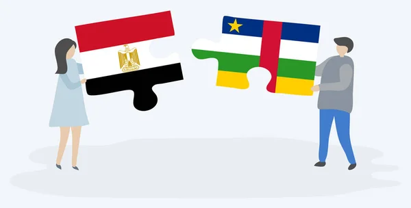 Paar Mit Zwei Puzzleteilen Mit Ägyptischen Und Zentralafrikanischen Flaggen Nationale — Stockvektor