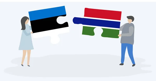 Paar Houden Twee Puzzels Stukken Met Ests Gambian Vlaggen Estland — Stockvector