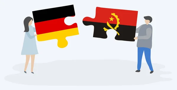 Casal Com Duas Peças Puzzles Com Bandeiras Alemãs Angolanas Alemanha — Vetor de Stock