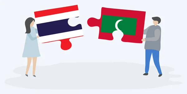 Pár Gazdaság Két Rejtvények Darab Thai Maldív Zászlókat Thaiföld Maldív — Stock Vector