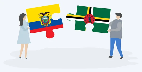 Paar Houden Twee Puzzels Stukken Met Ecuadoraanse Dominicaanse Vlaggen Ecuador — Stockvector