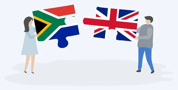 Пара Проведення Двох Головоломок Штук Південноафриканської Британської Прапори Південна Африка — стоковий вектор